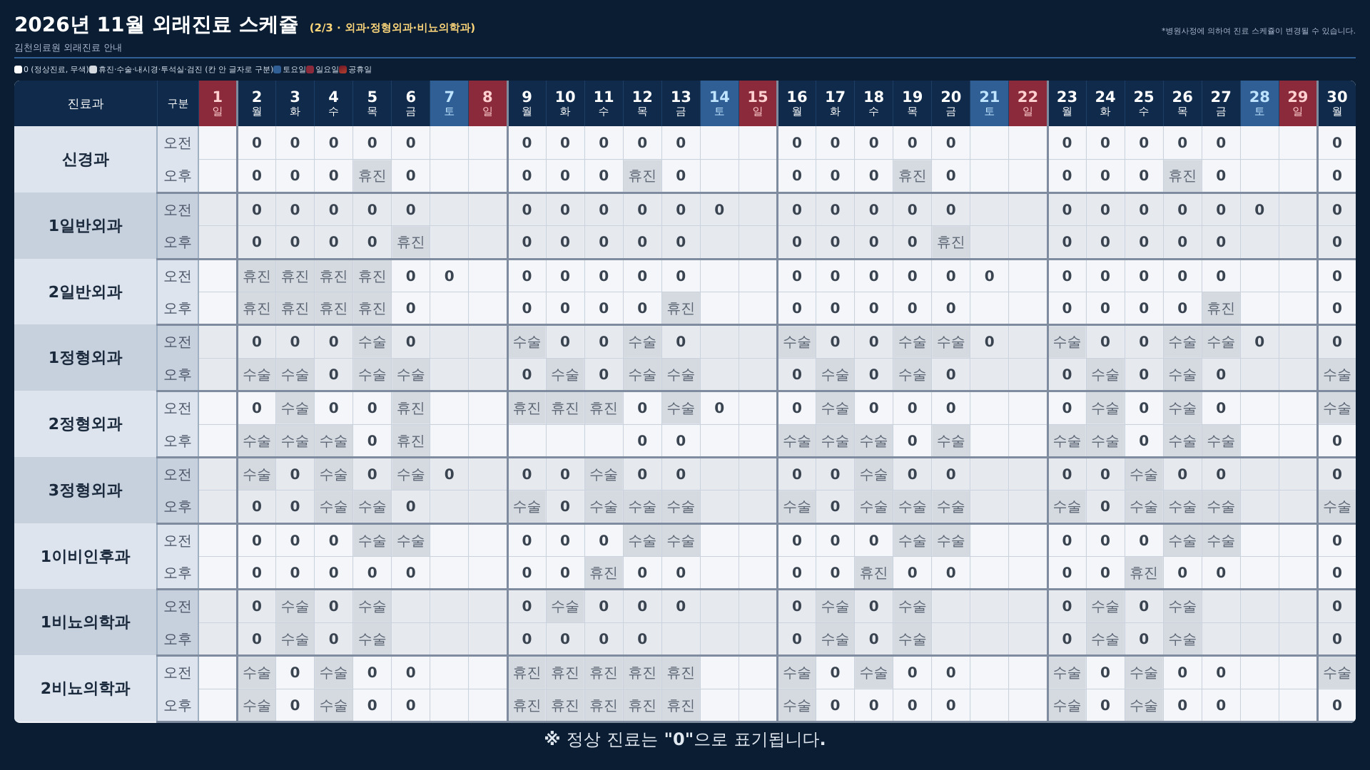 외래 진료 스케줄 (2/3)
